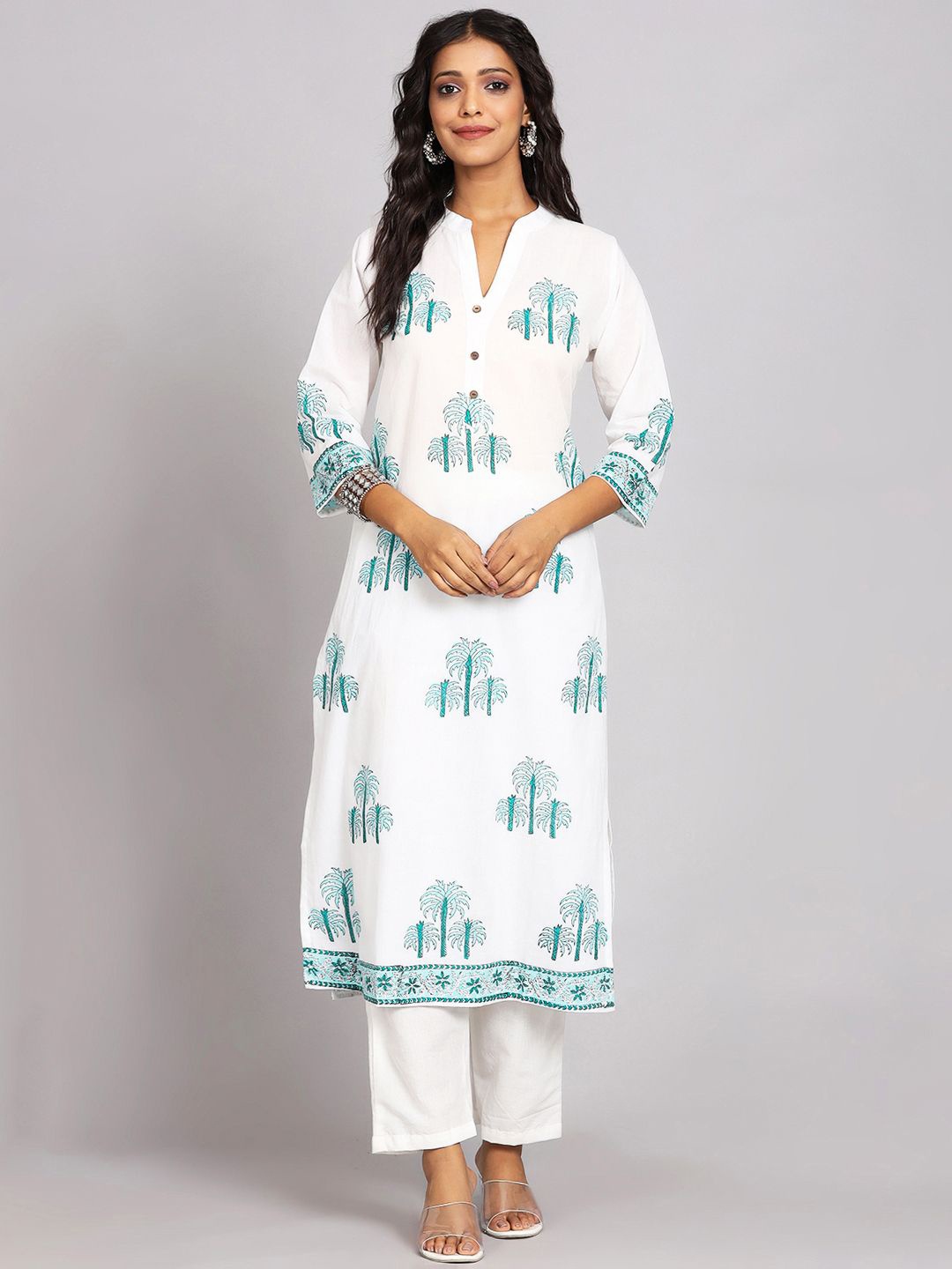 

Chandbaali Women Mandarin Collar Ethnic Motifs Printed Kurta, White