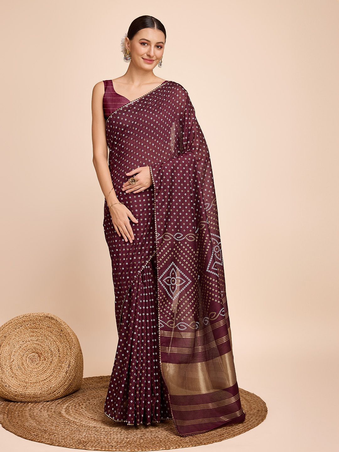 

JULEE Printed Embroidered Pure Silk Bandhani Saree, Maroon