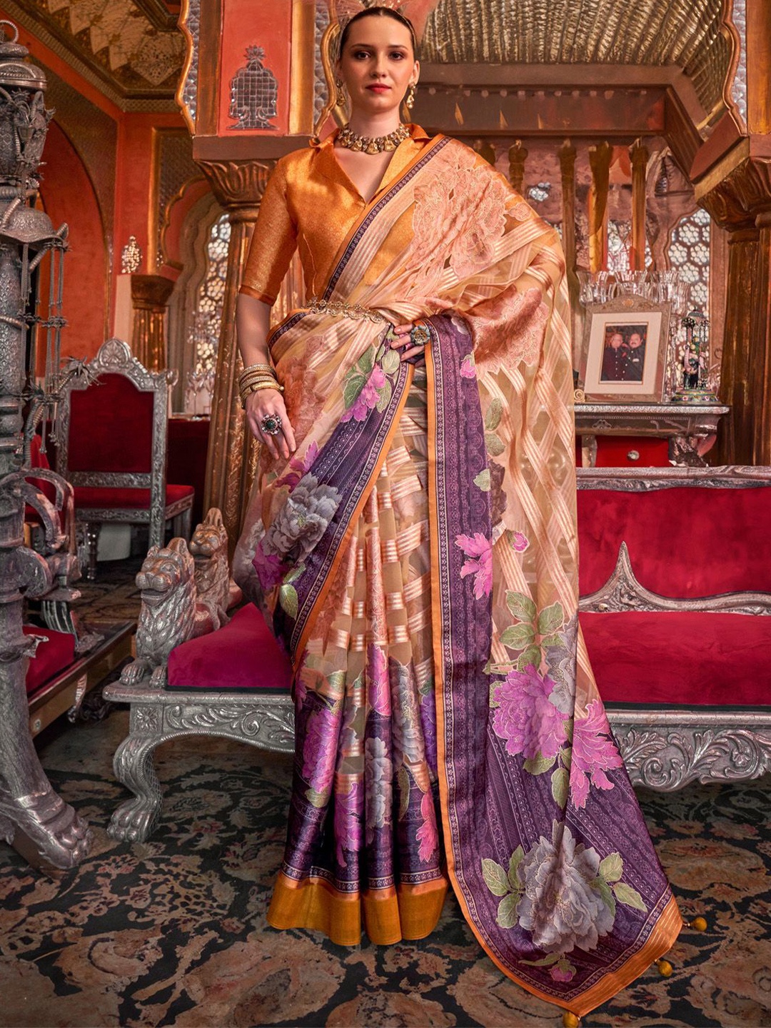 

Anouk Floral Organza Saree, Orange