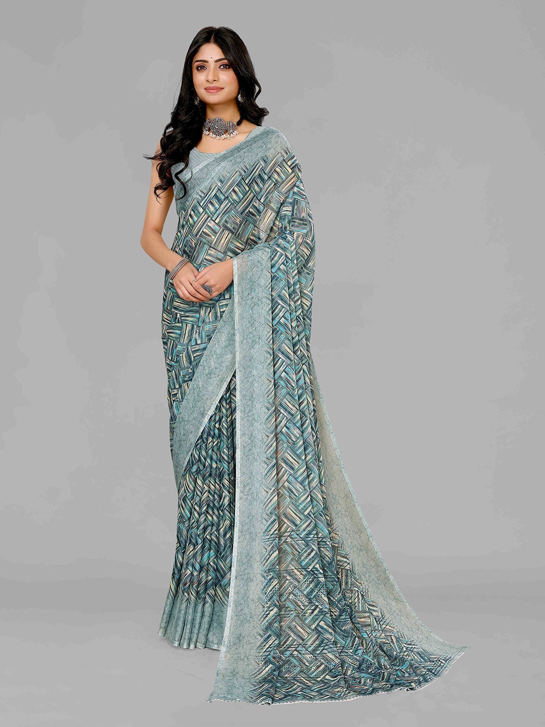 

saretramall Pure Georgette Maheshwari Saree, Blue