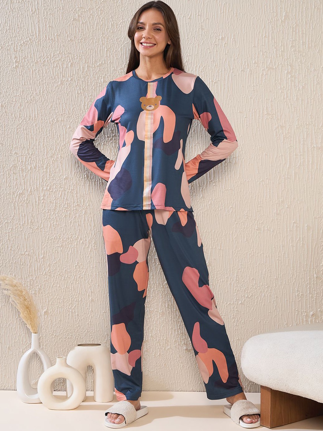 

Sweet Dreams Women Printed Night suit, Navy blue