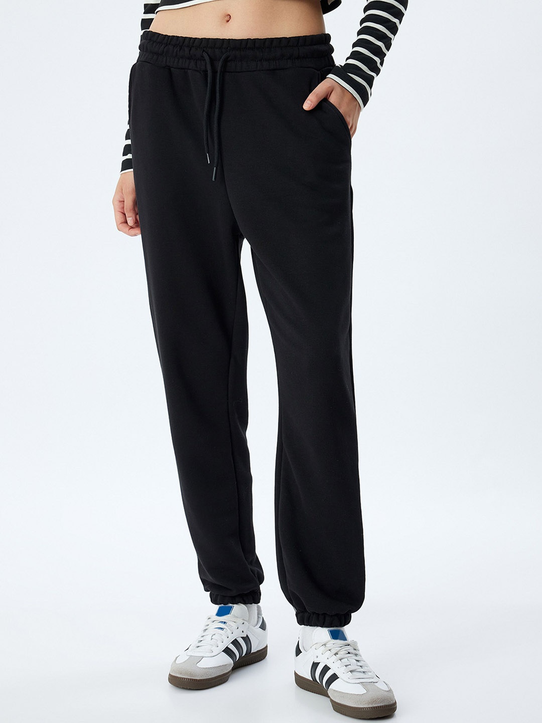 

Koton Women Mid-Rise Cotton Solid Joggers, Black