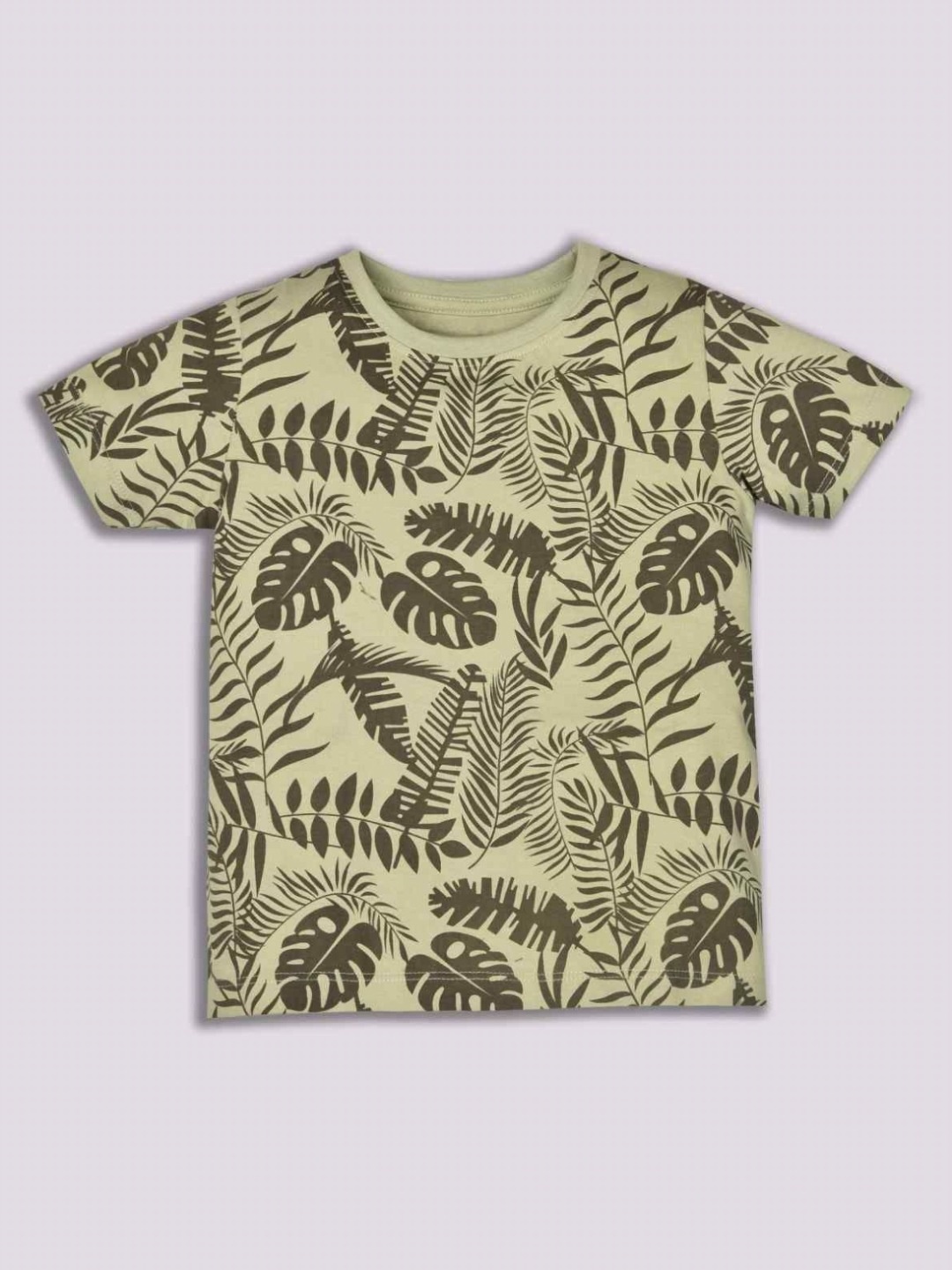 

YK Boys Floral Printed Round Neck Cotton T-shirt, Beige