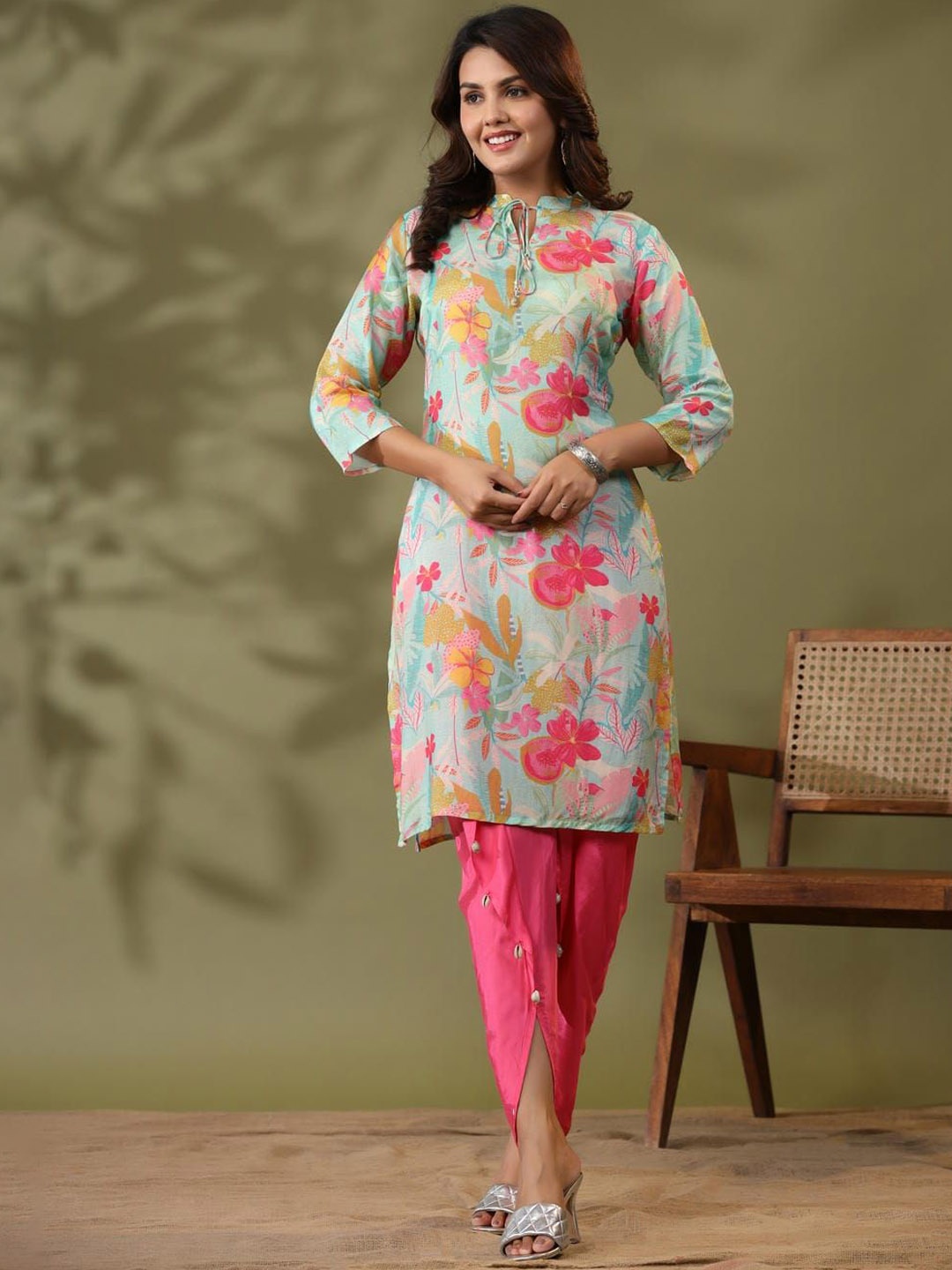 

Kaftanize Women Printed Pure Cotton Kurta With Dhoti Pants, Blue