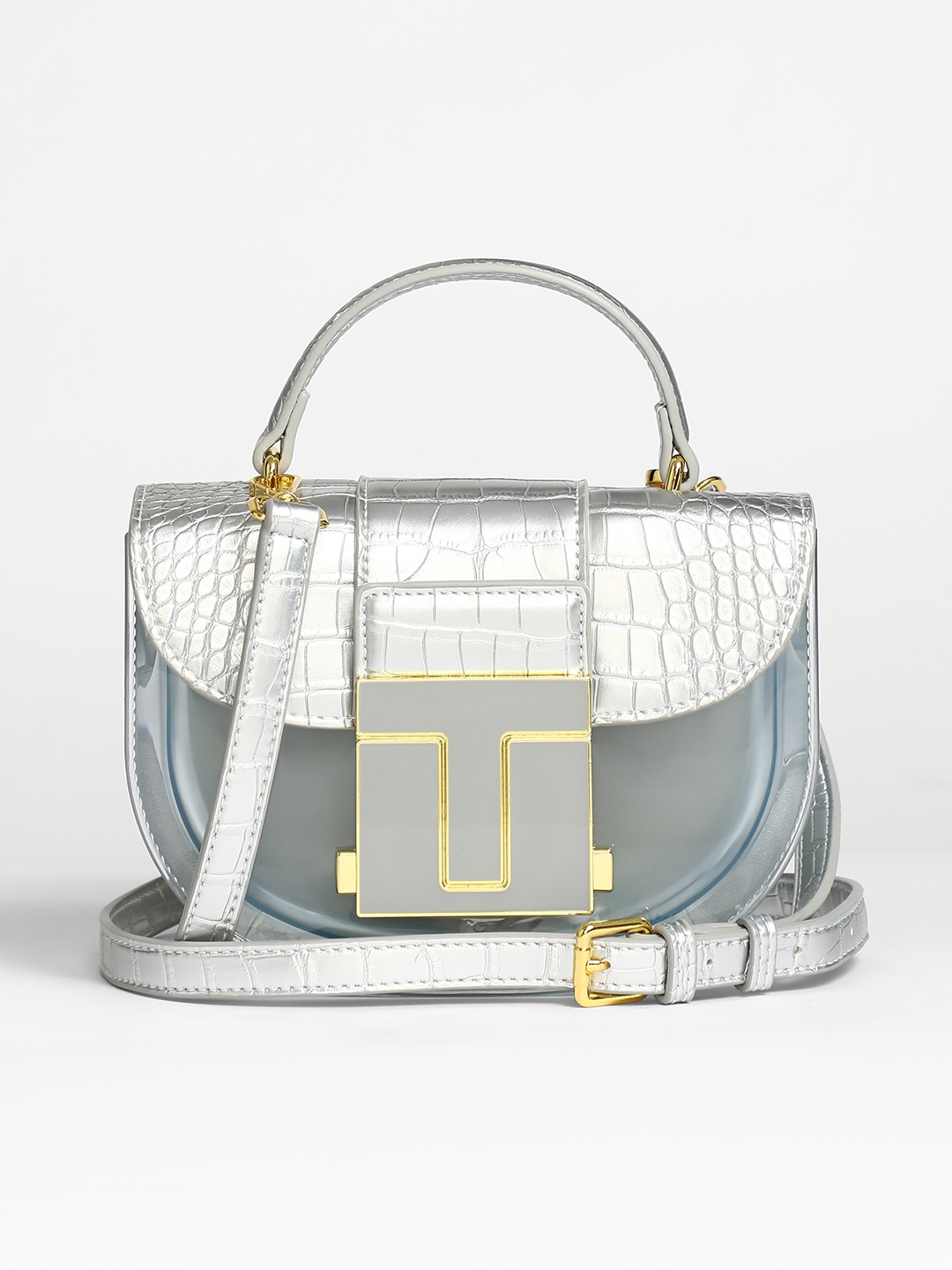 

HAUTE SAUCE by Campus Sutra Women Colourblocked Leather Structured Shoulder Bag, Silver