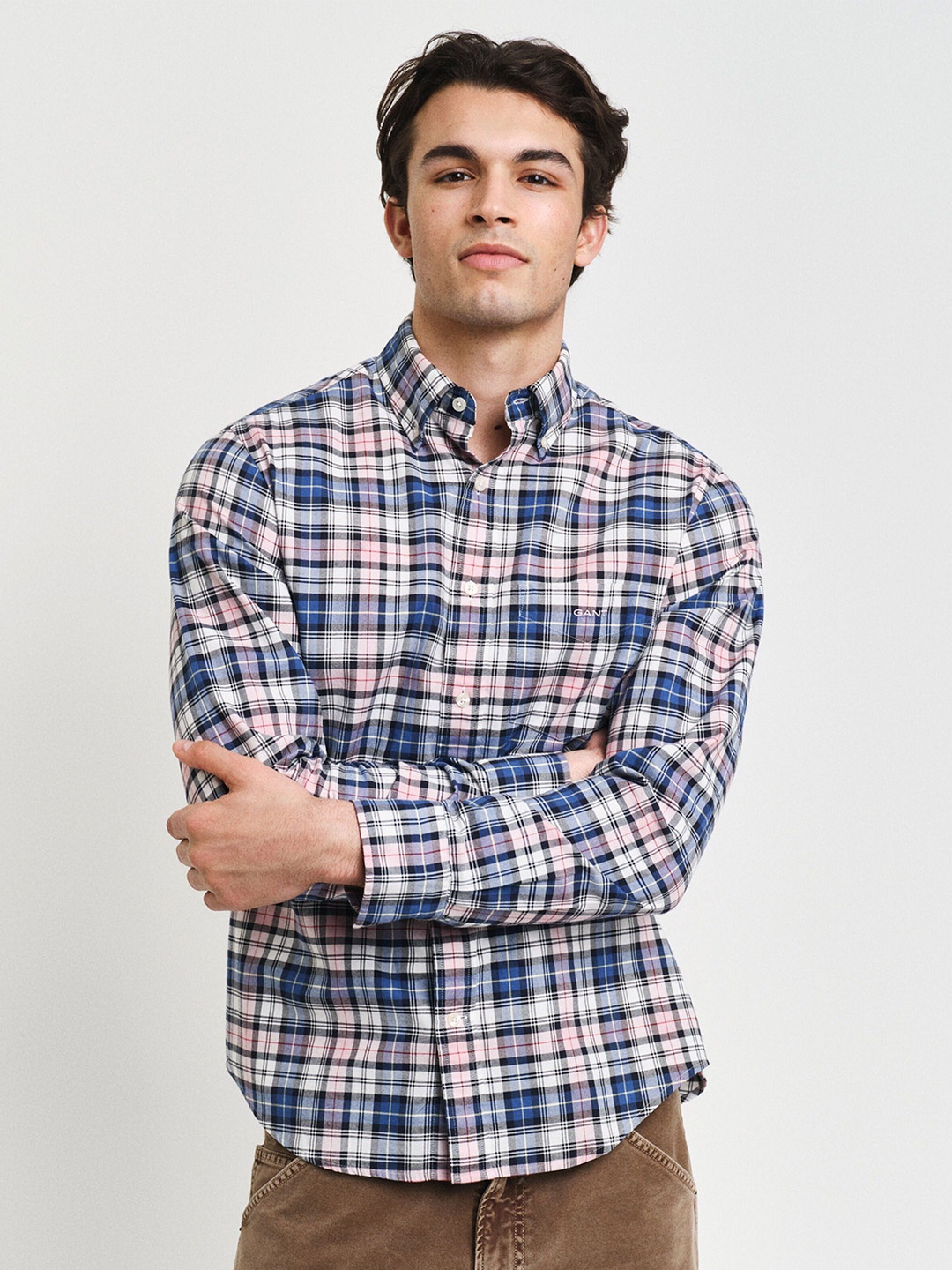 

GANT Men Button-Down Collar Tartan Checked Organic Cotton Casual Shirt, Pink