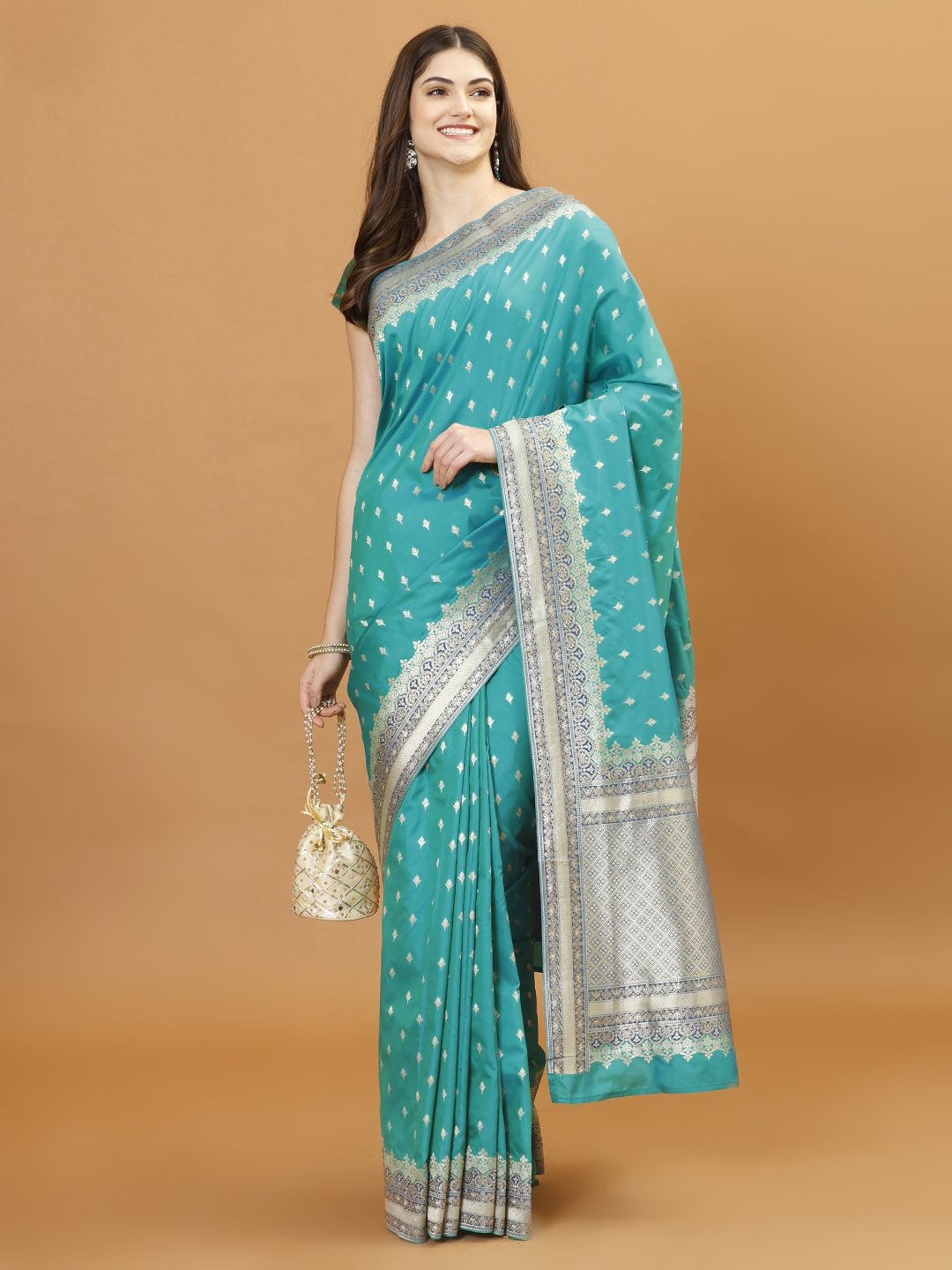 

Meena Bazaar Woven Design Zari Banarasi Saree, Sea green