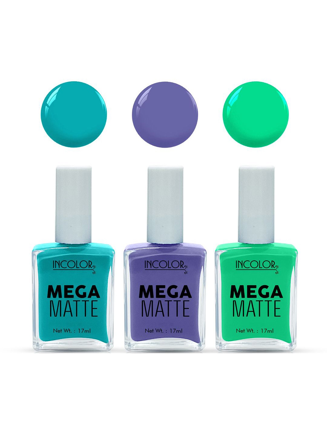 

INCOLOR Set Of 3 Mega Matte Nail Paint - 17 ml Each - 70 - 13 - 71, Multi