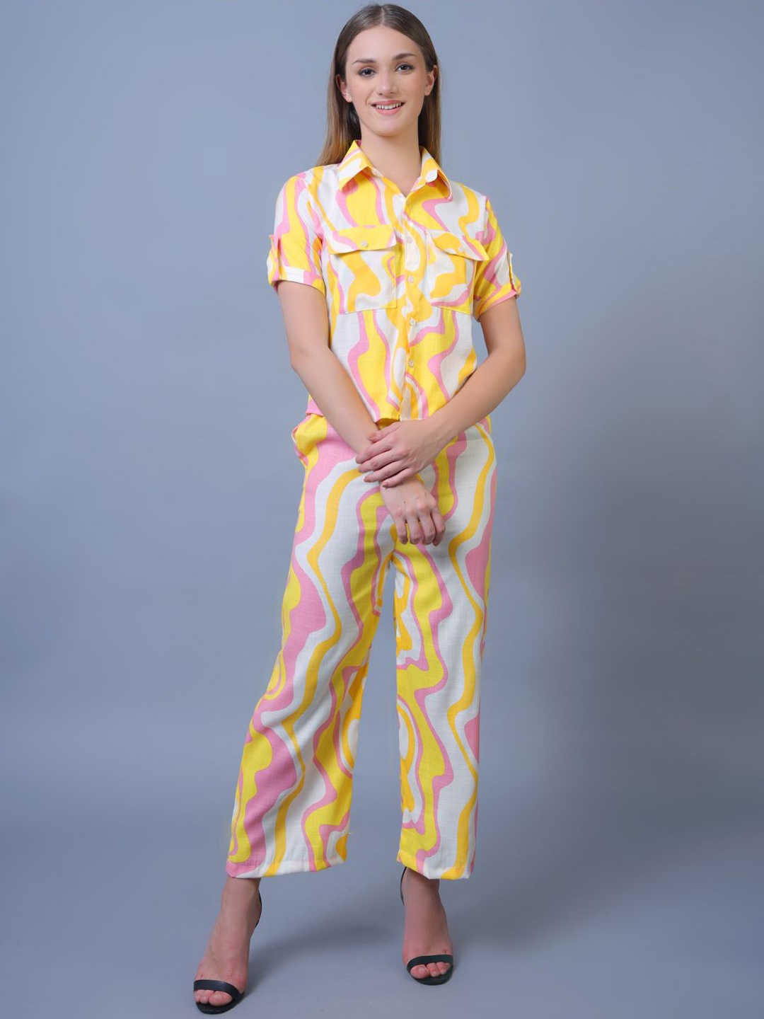 

Softwrap Women Abstract Printed Top & Trousers Co-ords Set, Yellow