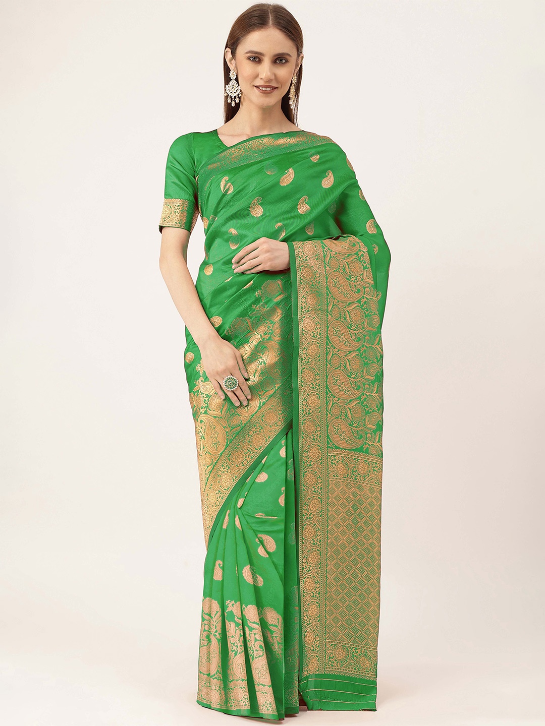 

Maroosh Woven Design Zari Banarasi Saree, Green