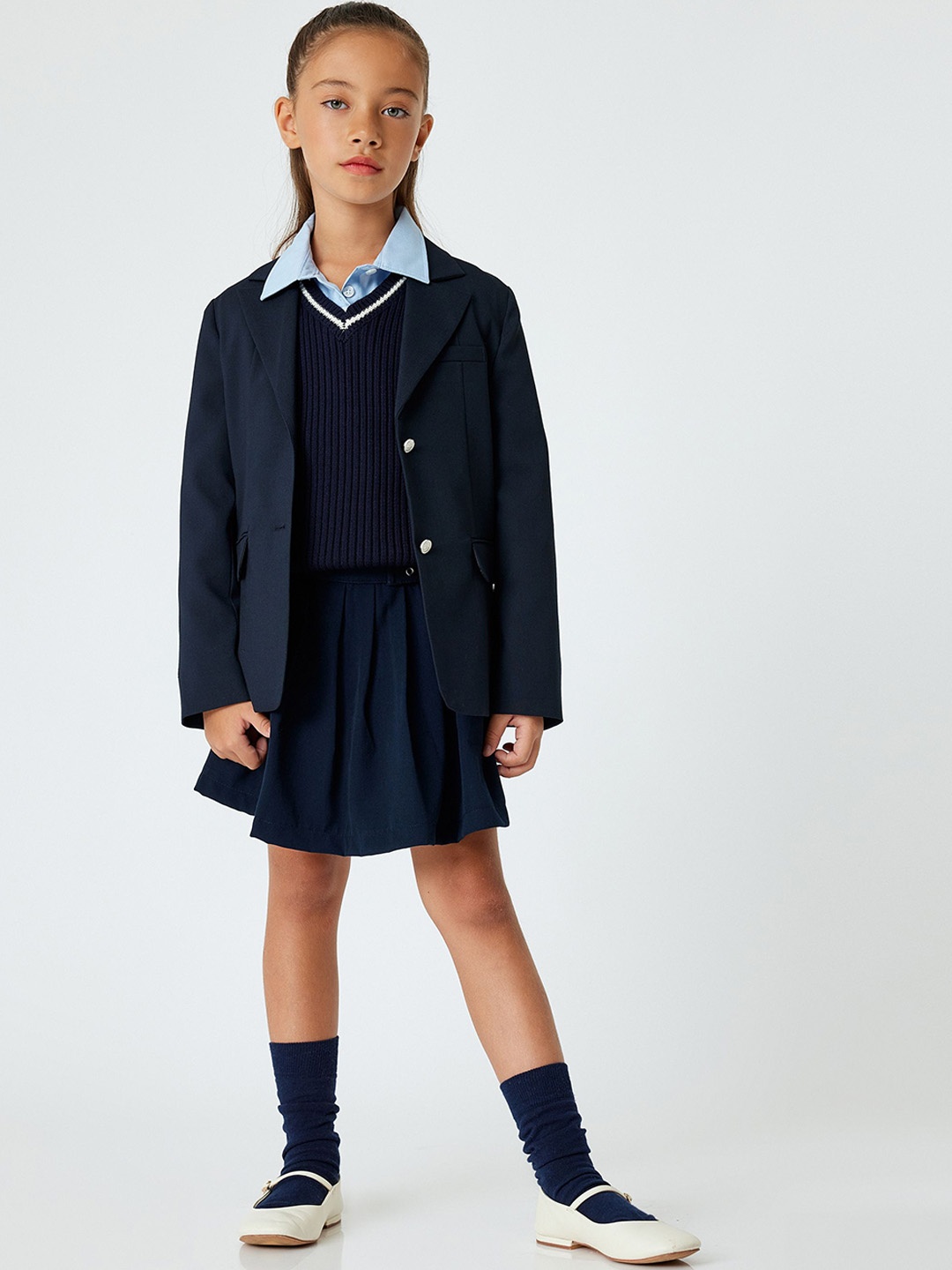 

Koton Girls Notched Lapel Regular Fit Blazers, Navy blue