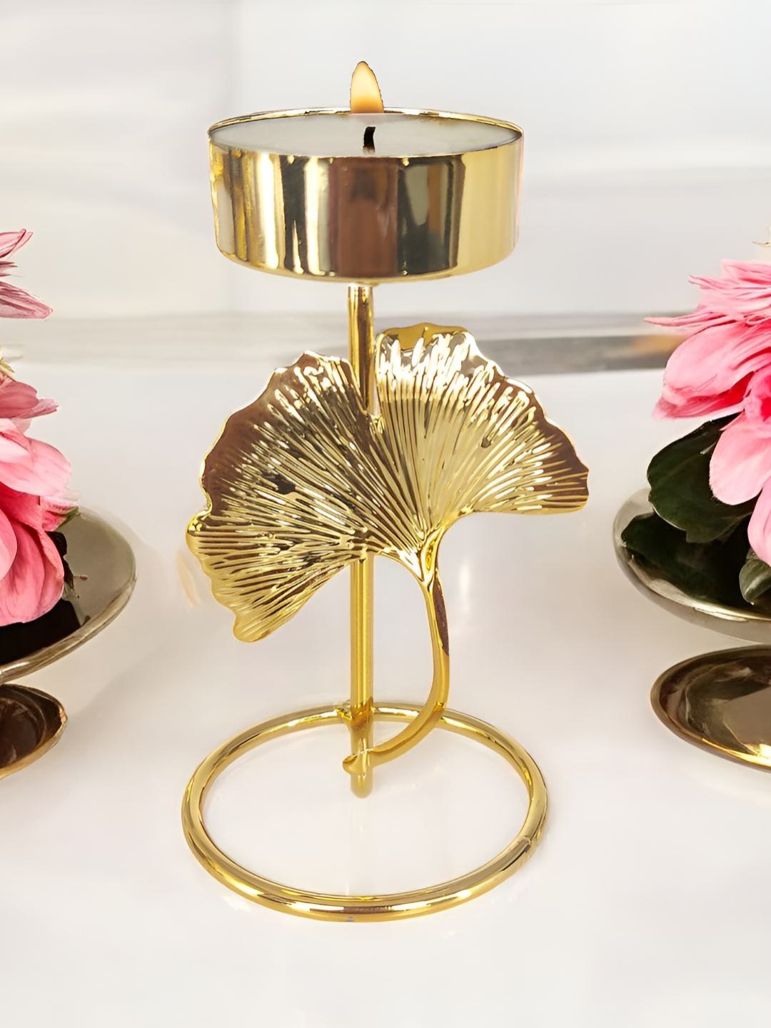 

Art Street Diwali Tealight Holder Ginkgo Leaf & Puja Diya, Gold