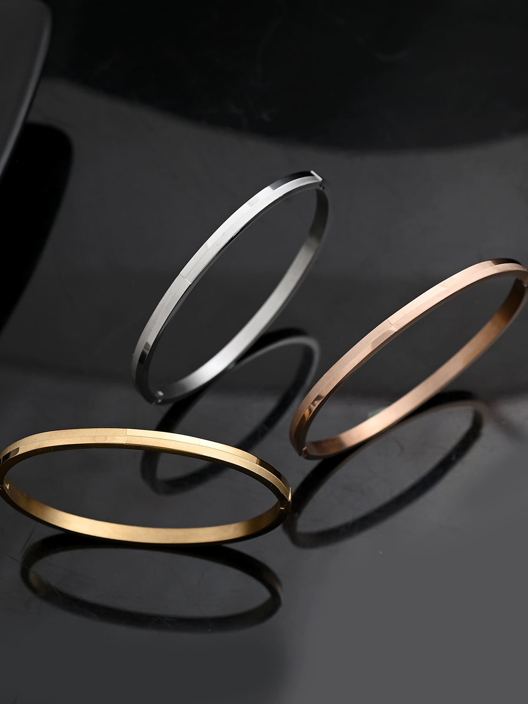 

VOJ Set Of 3 Gold-Plated Stainless Steel Kada Bracelets