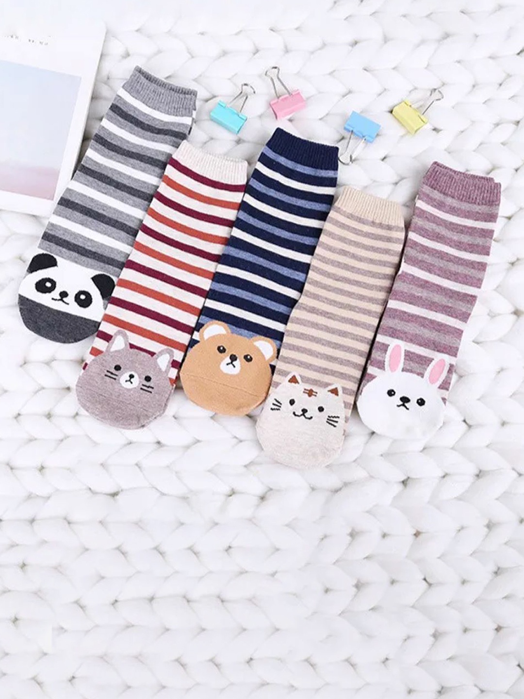 

Infispace Women Pack Of 5 Striped Cotton Ankle Length Socks, Blue