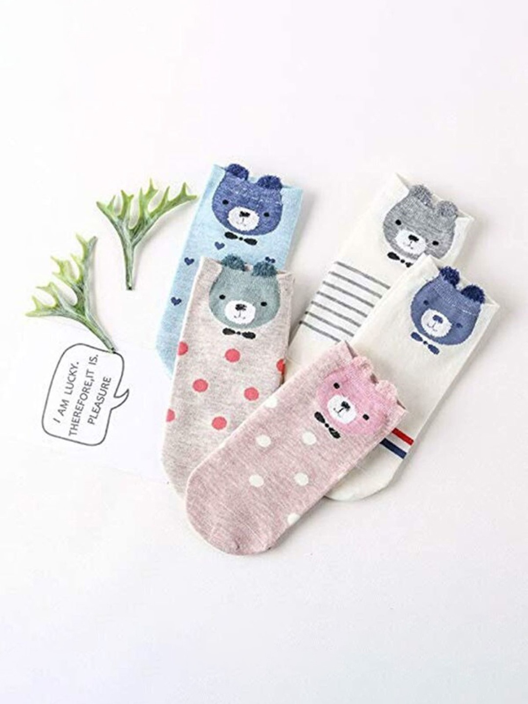 

Infispace Women Pack of 5 Patterned Cotton Ankle-Length Socks, White