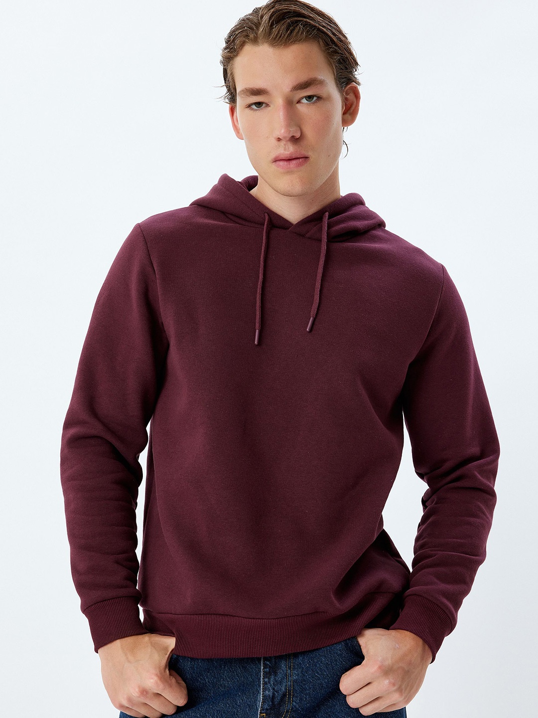 

Koton Men Solid Hood Pullover Sweatshirt, Pink