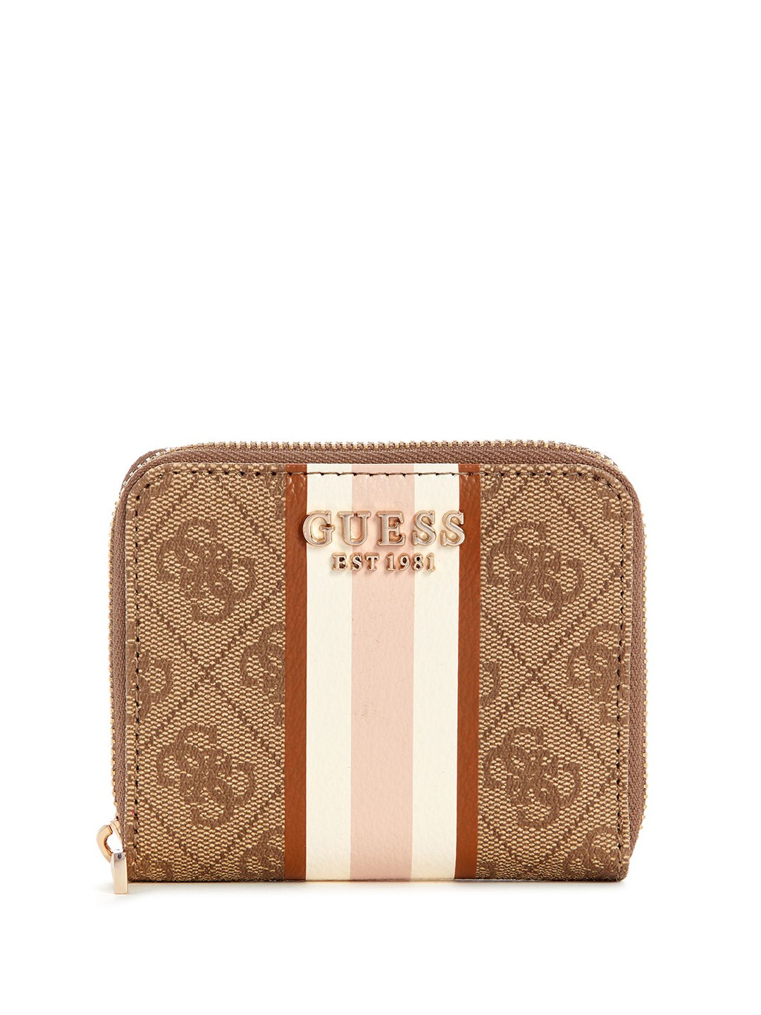 

GUESS Women Typography Printed PU Zip Around Wallet, Brown