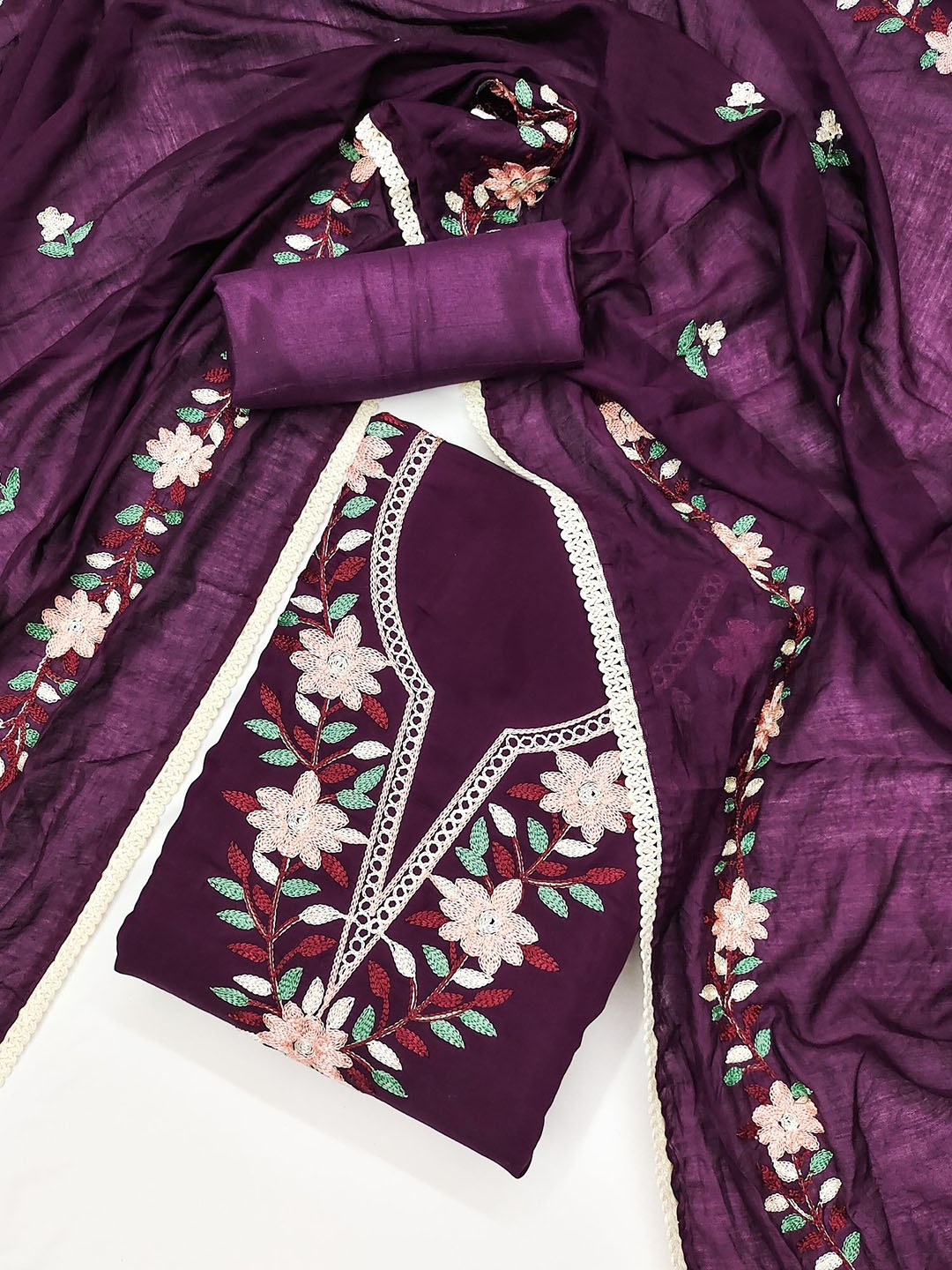

Panzora Embroidered Unstitched Dress Material, Purple