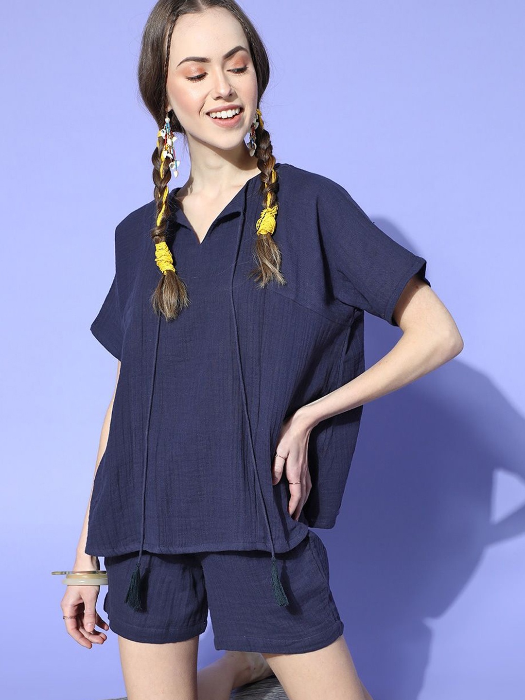 

The Kaftan Company Women Solid V-Neck Night suit, Blue