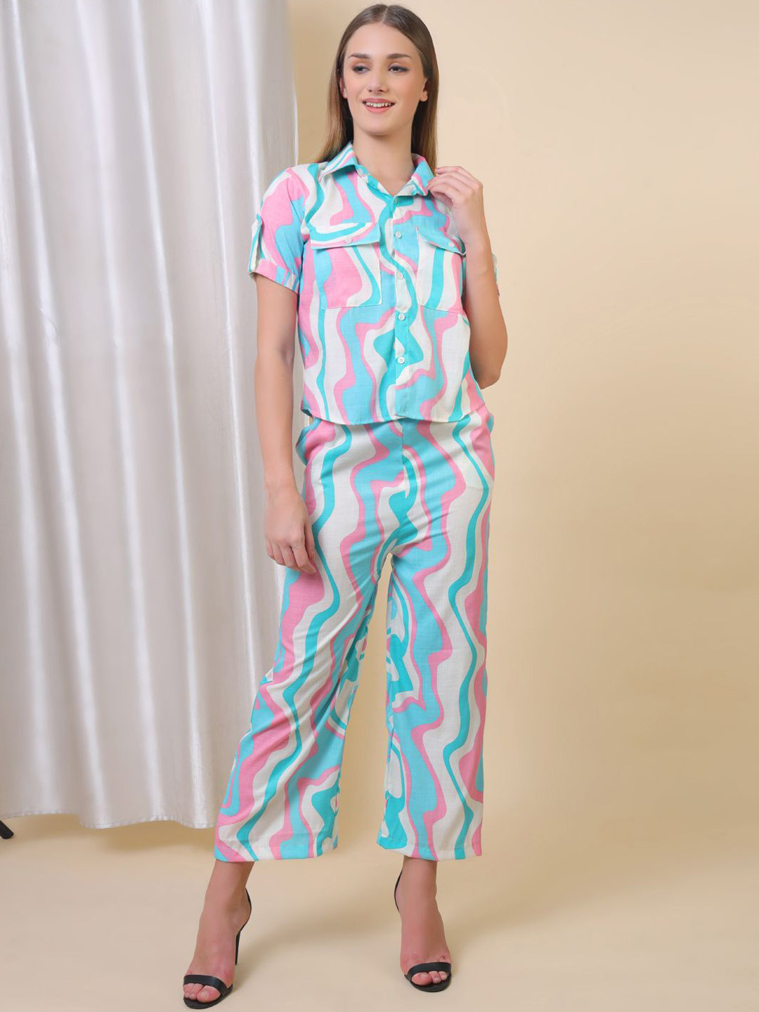 

Xivir Printed Shirt With Trousers Co-Ords, Blue