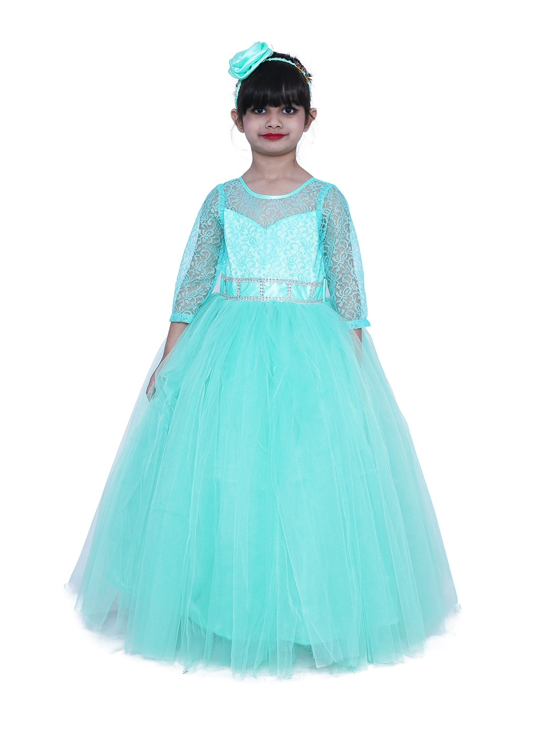 

Wish little Lace Girls Self Design Balloon Maxi Dress, Sea green