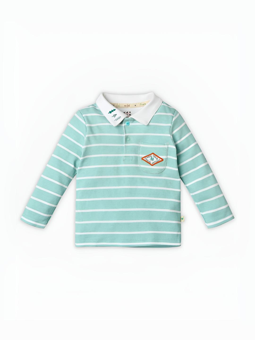 

Ed-a-Mamma Baby Boys Bio Finish Striped Polo Collar Cotton T-shirt, Blue
