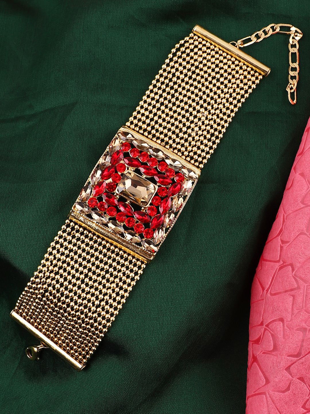 

ANIKAS CREATION Gold-Plated Stone Studded Wraparound Bracelet