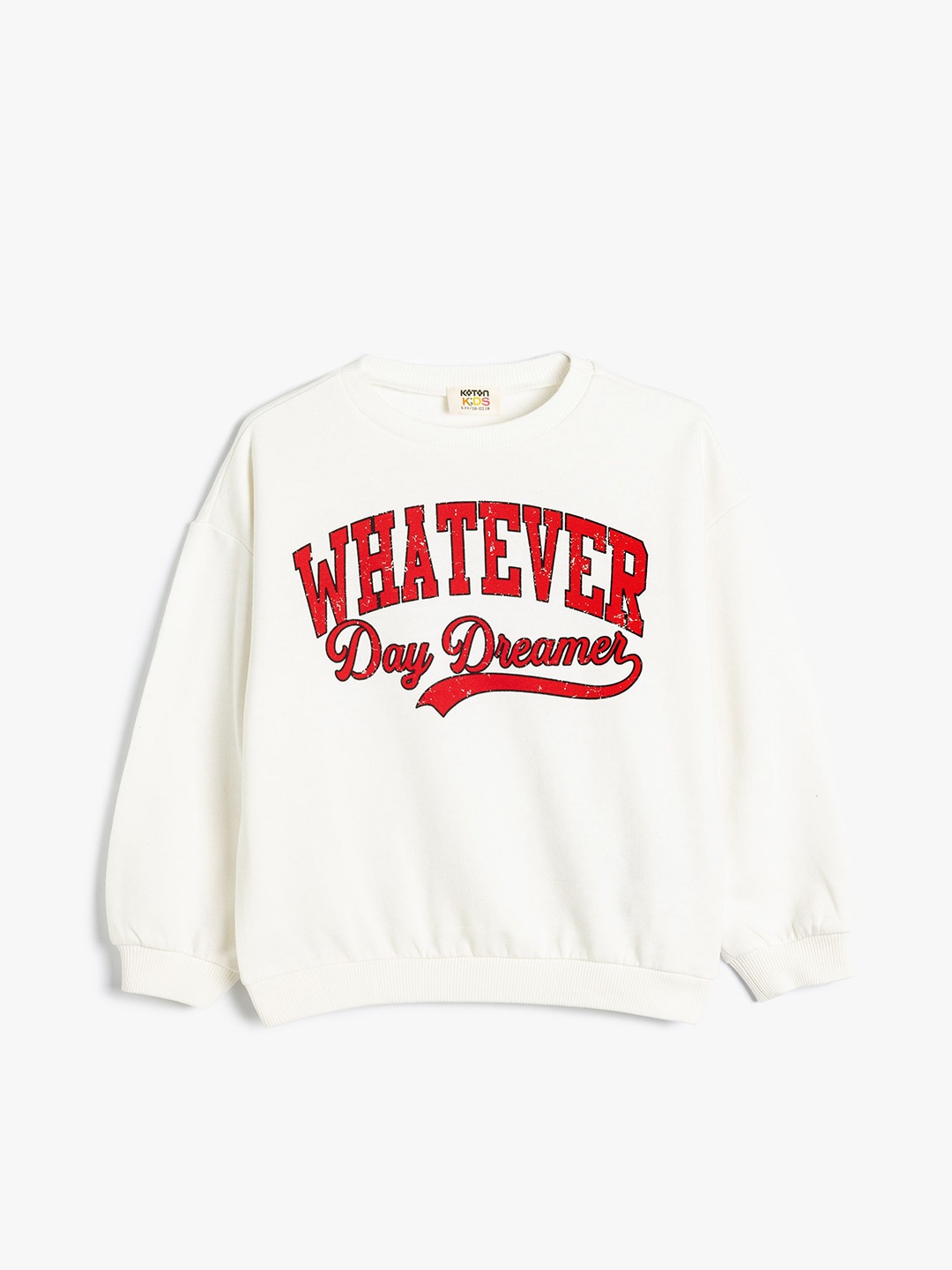 

Koton Girls Typography Printed Round Neck Cotton Pullover Sweatshirt, Beige