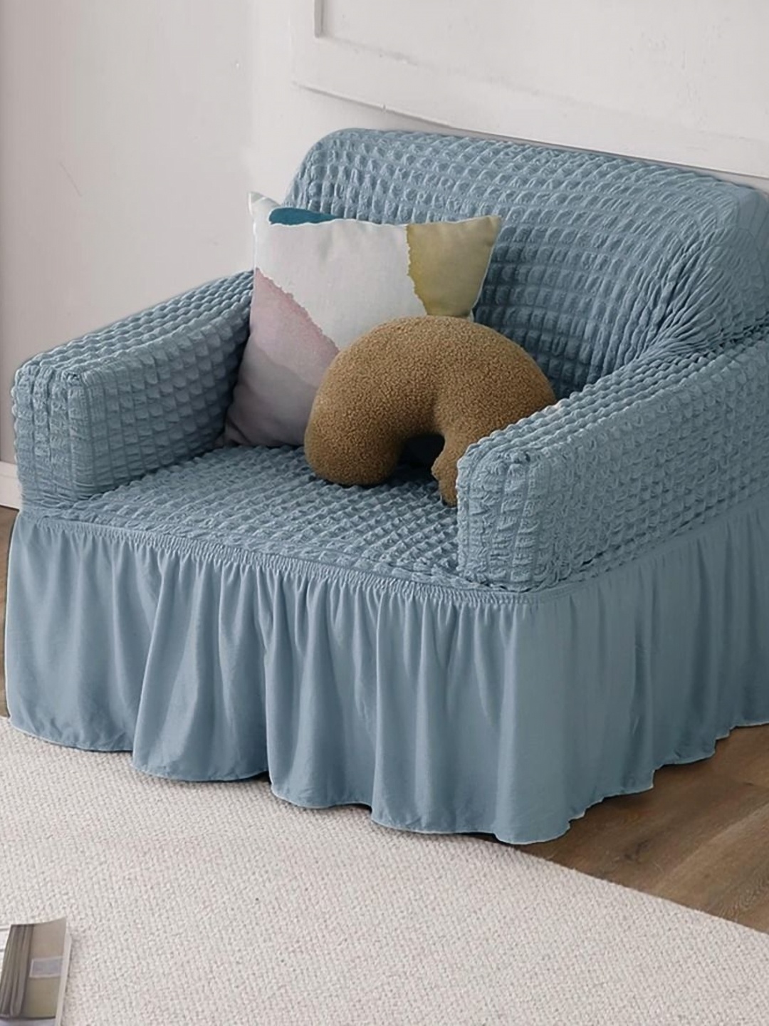 

B BESTILO Grey Self Design Single Seater Sofa Cover With Arms
