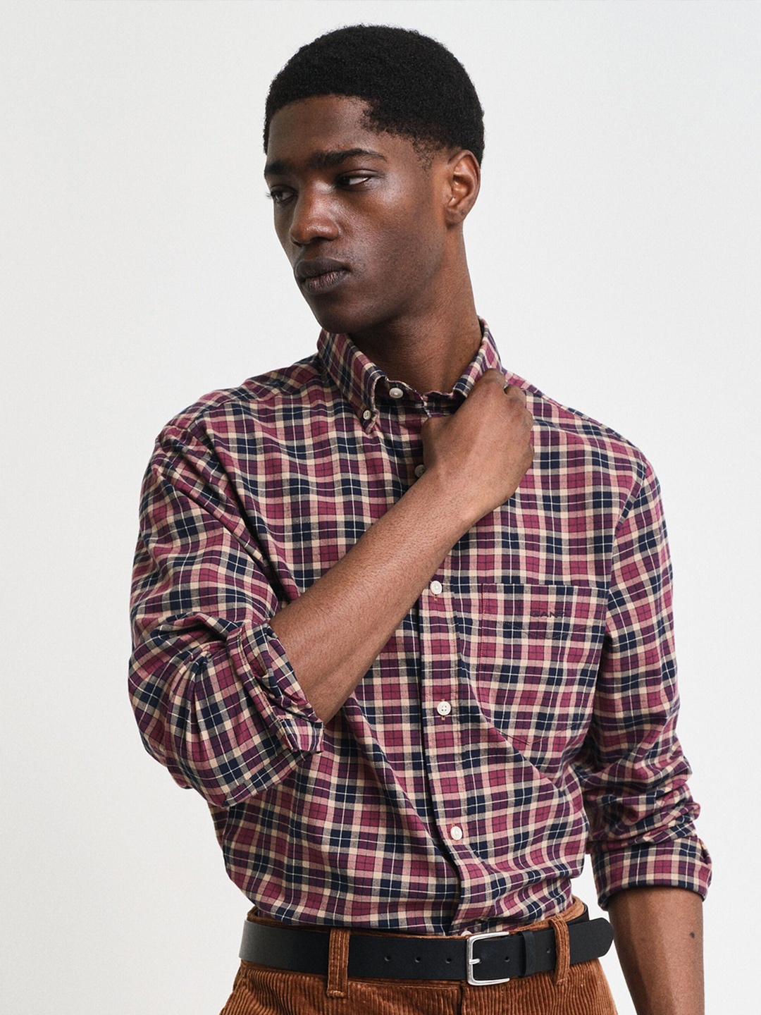 

GANT Men Button-Down Collar Checked Cotton Casual Shirt, Burgundy