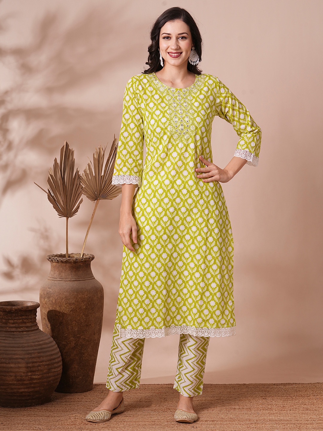 

FASHOR Women Kurta with Trousers, Green