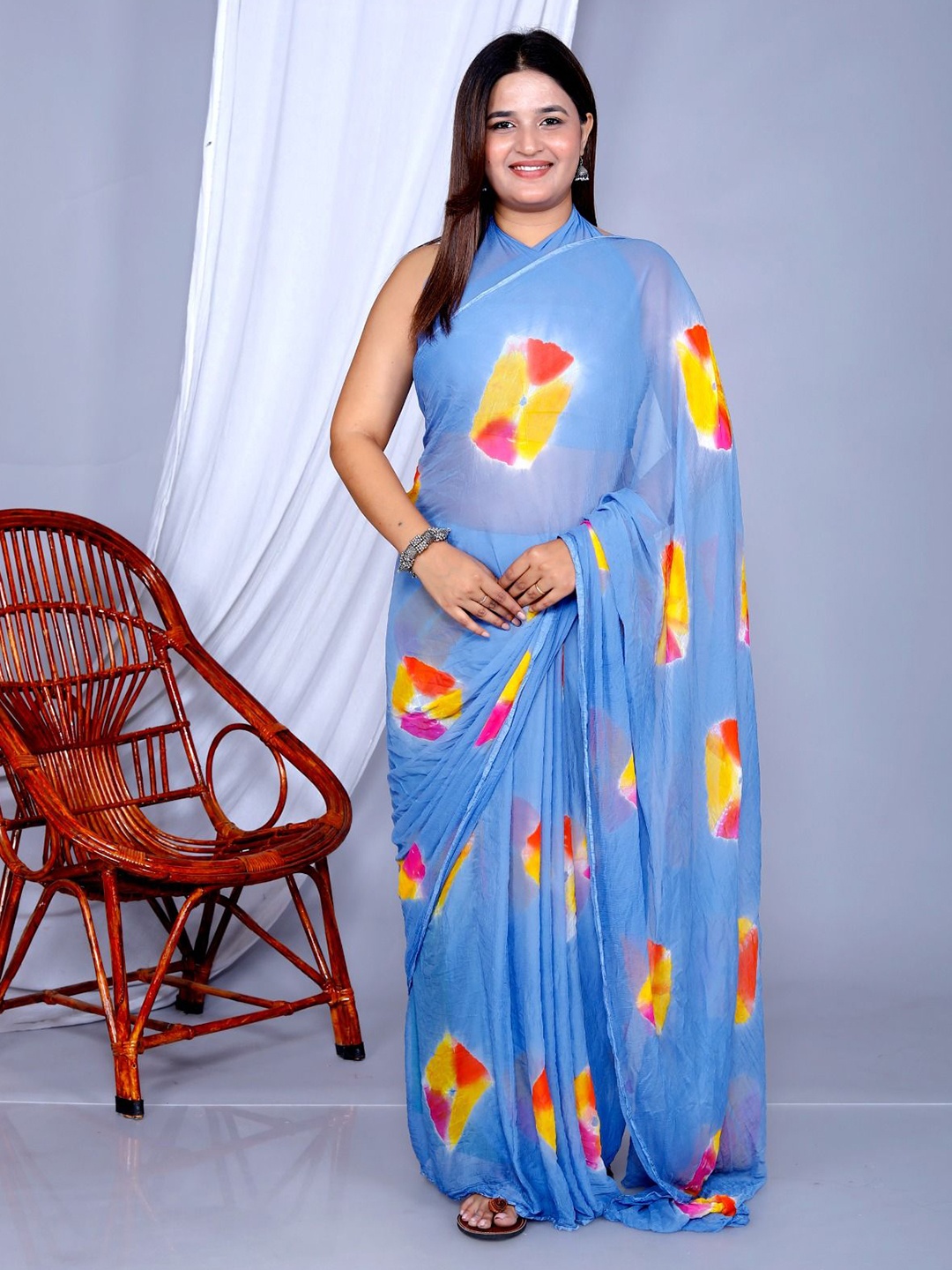 

VL SAREES Bandhani Printed Pure Chiffon Bandhani Saree, Blue