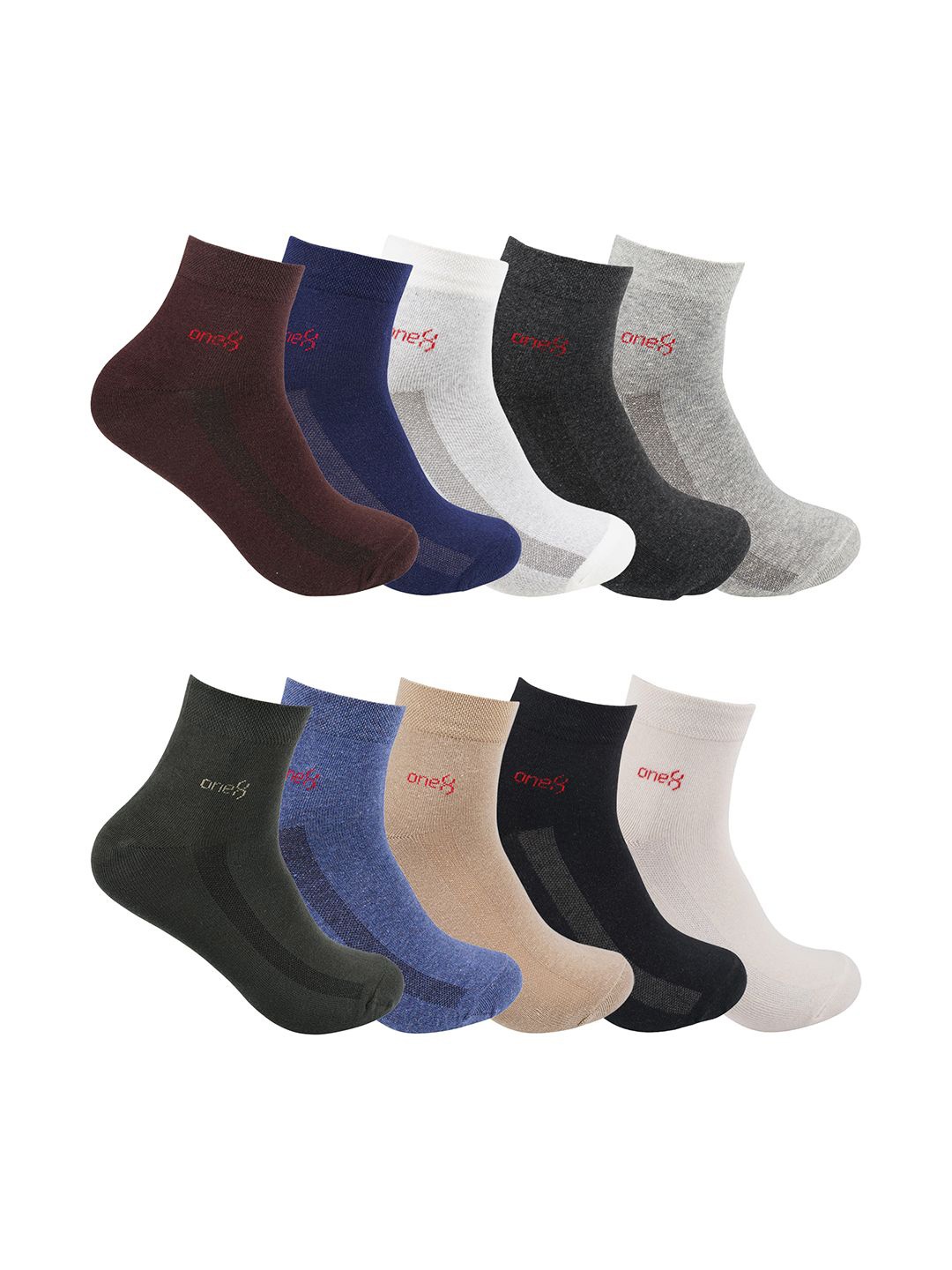 

One8 Men Pack Of 10 Patterned Cotton Ankle-Length Socks, Black