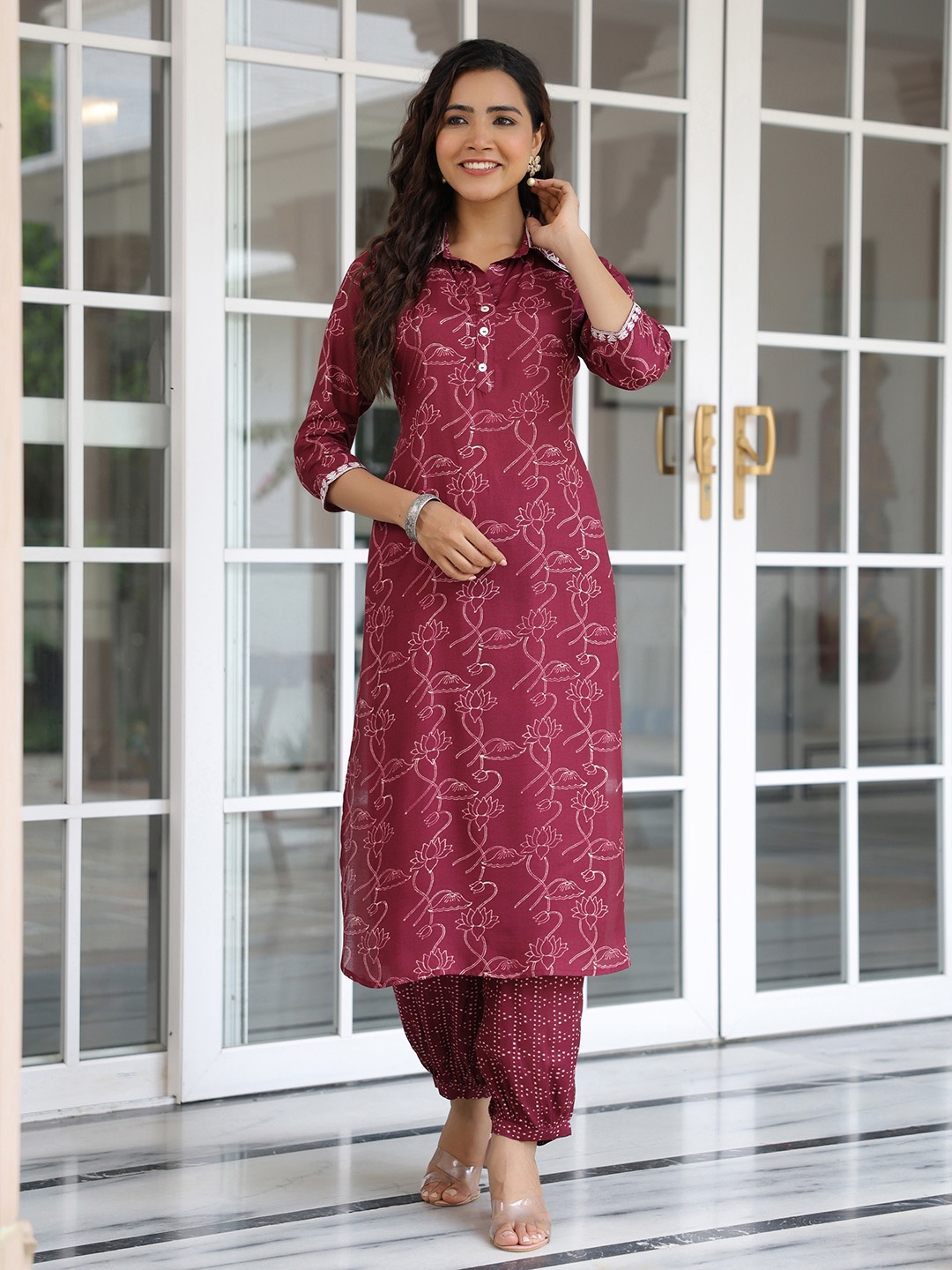 

FASHOR Women Kurta with Salwar Set, Burgundy