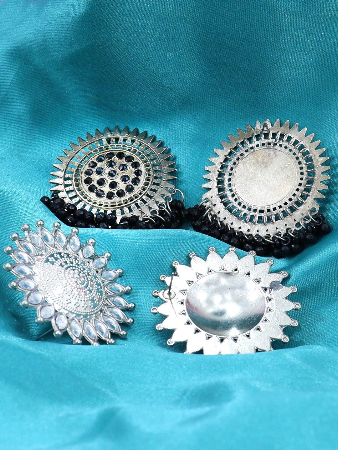 

KRENOZ Set Of 2 Silver-Plated Stone Studded Classic Studs Earrings