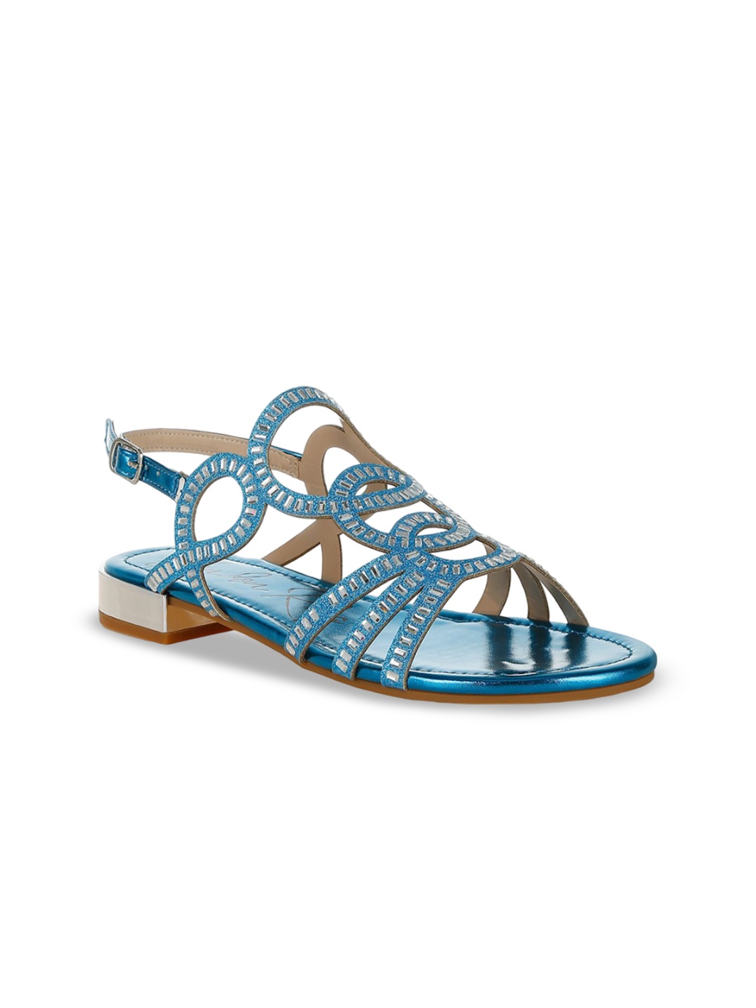 

London Rag Women Laser Cuts Open Toe Flats, Blue
