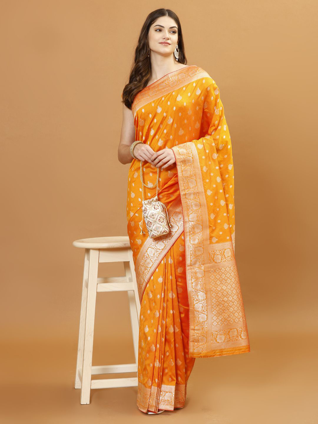 

Meena Bazaar Woven Design Zari Banarasi Saree, Yellow