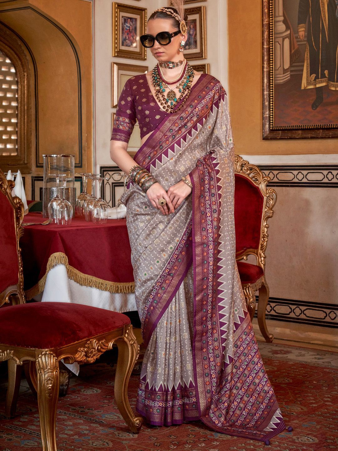 

Anouk Ethnic Motifs Zari Patola Saree, Beige