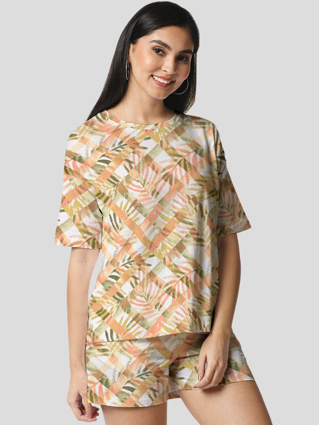 

Wear Your Opinion Women Tropical Printed T-Shirt With Short Co-Ords Sets, Green