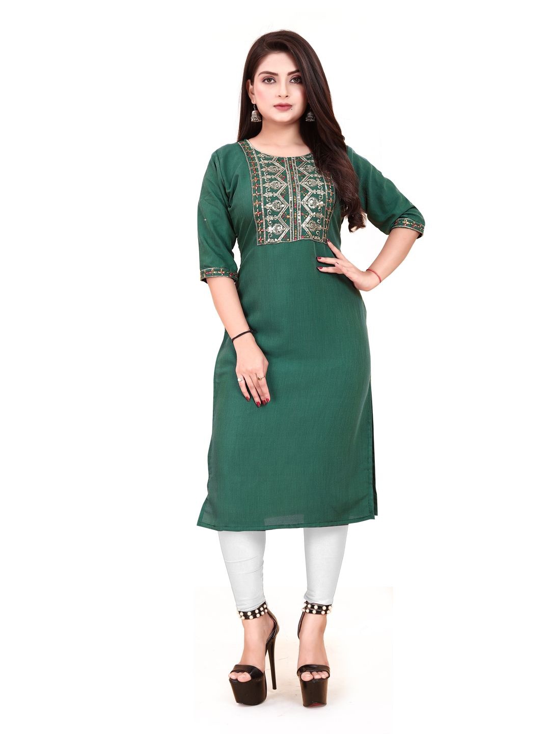 

AKK ENTERPRISE Women Ethnic Motifs Embroidered Kurta, Green