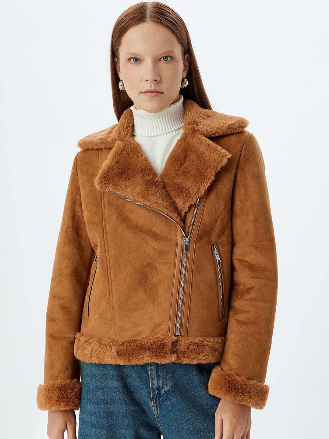 

Koton Women Lapel Collar Tailored Jacket, Brown