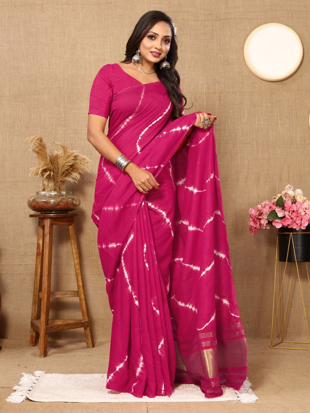 

Anouk Printed Leheriya Saree, Pink