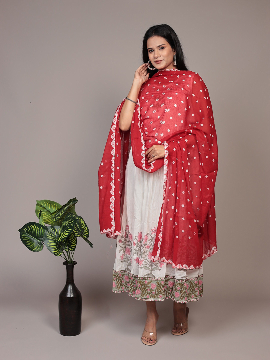 

Bohekant Women Pure Cotton Bandhani Printed Dupatta, Red