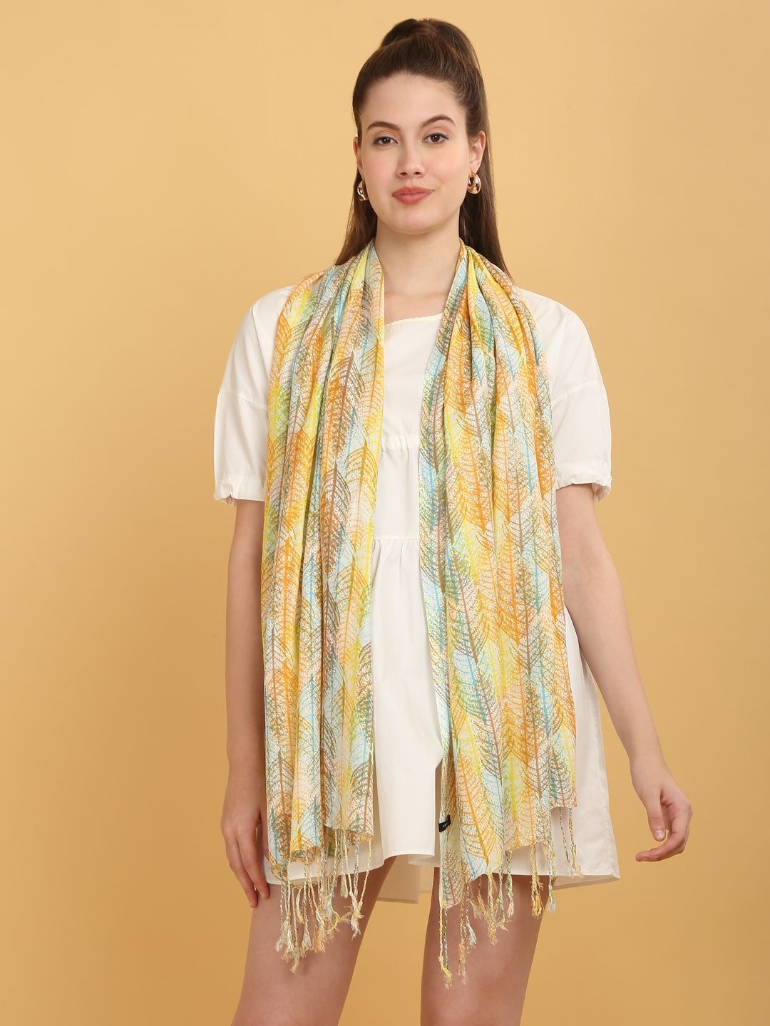 

J Style Women Floral Printed Stole, Yellow