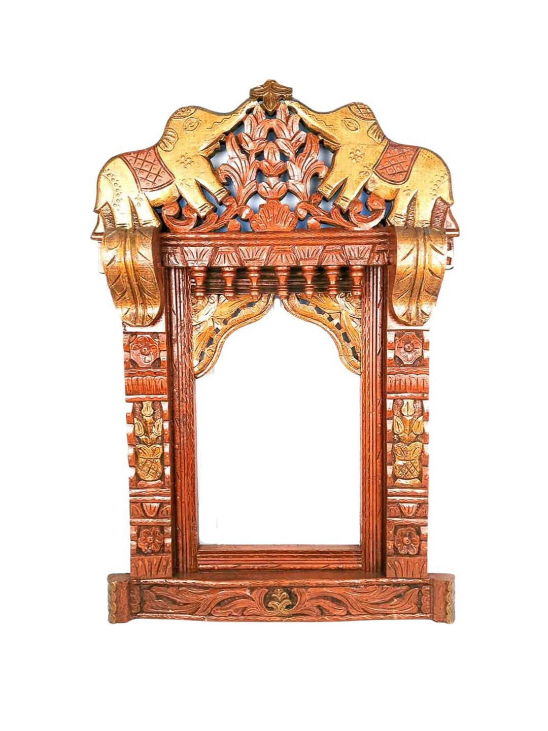 

apka mart Brown & Gold Toned Textured Wooden Jharokha Wall Decor