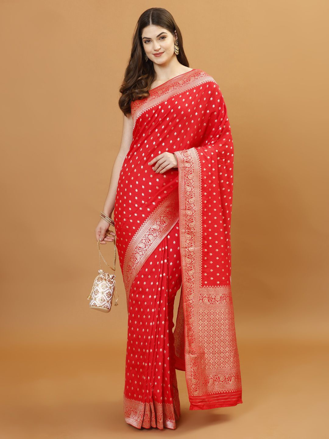 

Meena Bazaar Woven Design Zari Banarasi Saree, Red