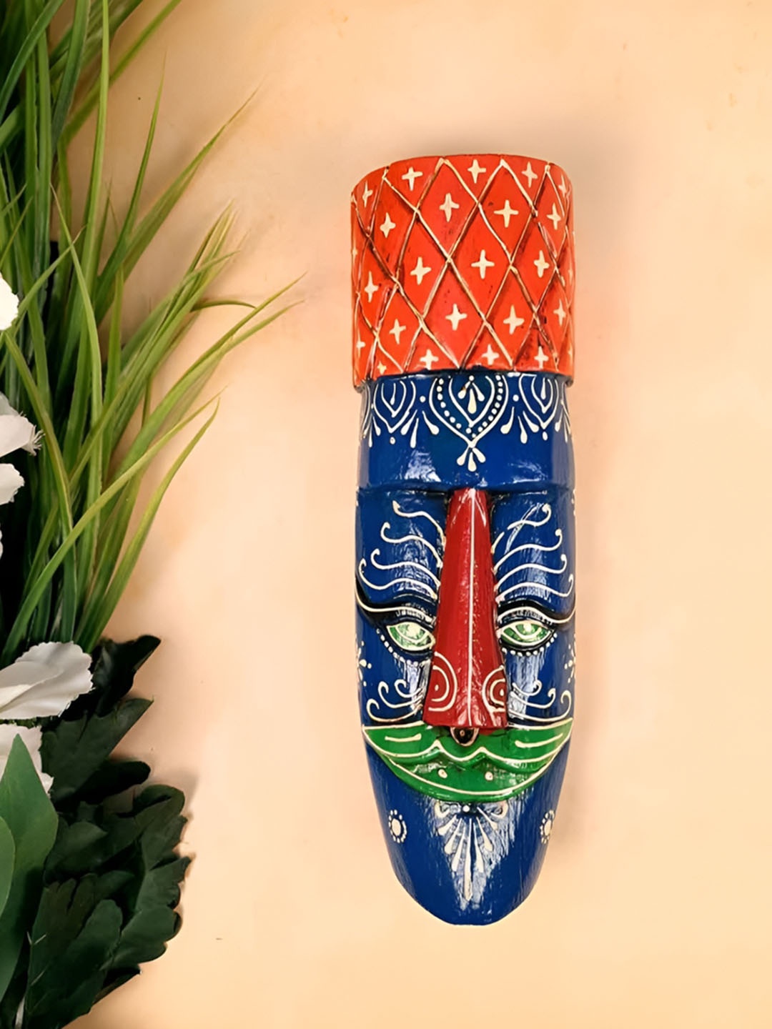 

apka mart Blue & Red Wooden Nazar Battu Tribal Masks Wall Decor