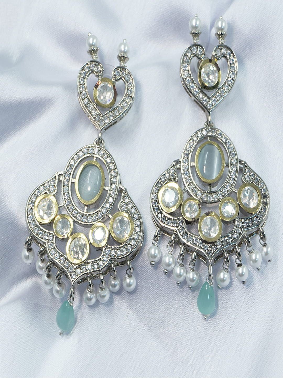 

SHARLEEZ Rhodium-Plated Contemporary Drop Earrings, Blue