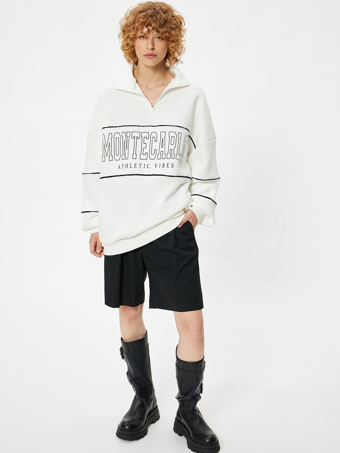 

Koton Women Typography Printed Shirt Collar Cotton Pullover Sweatshirt, White