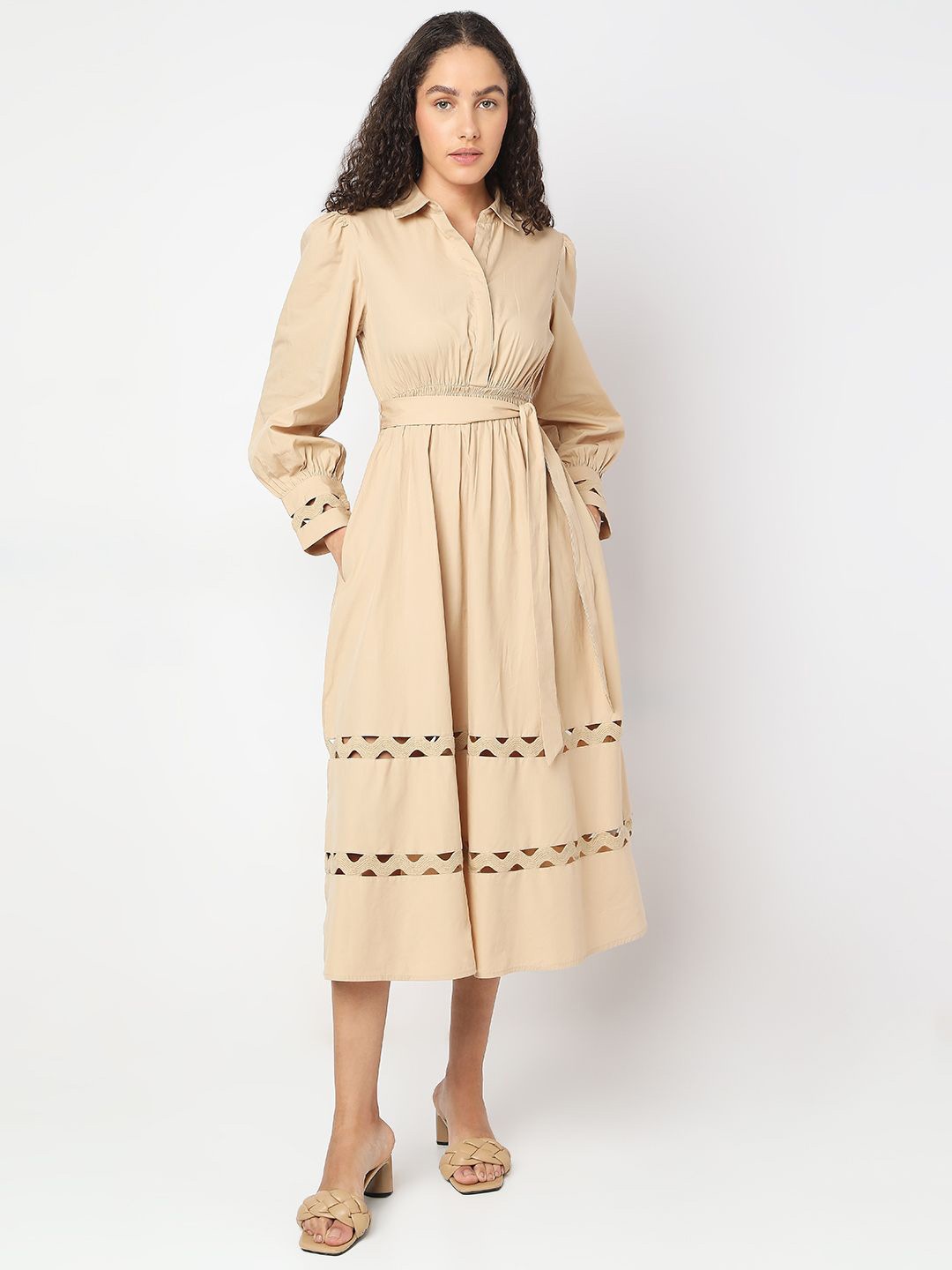 

Vero Moda Fit & Flare Midi Dress, Beige